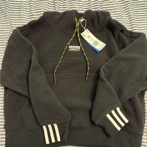 Adidas Women's Black Fleece Hoodie with Striped Cuffs - XS - NWT